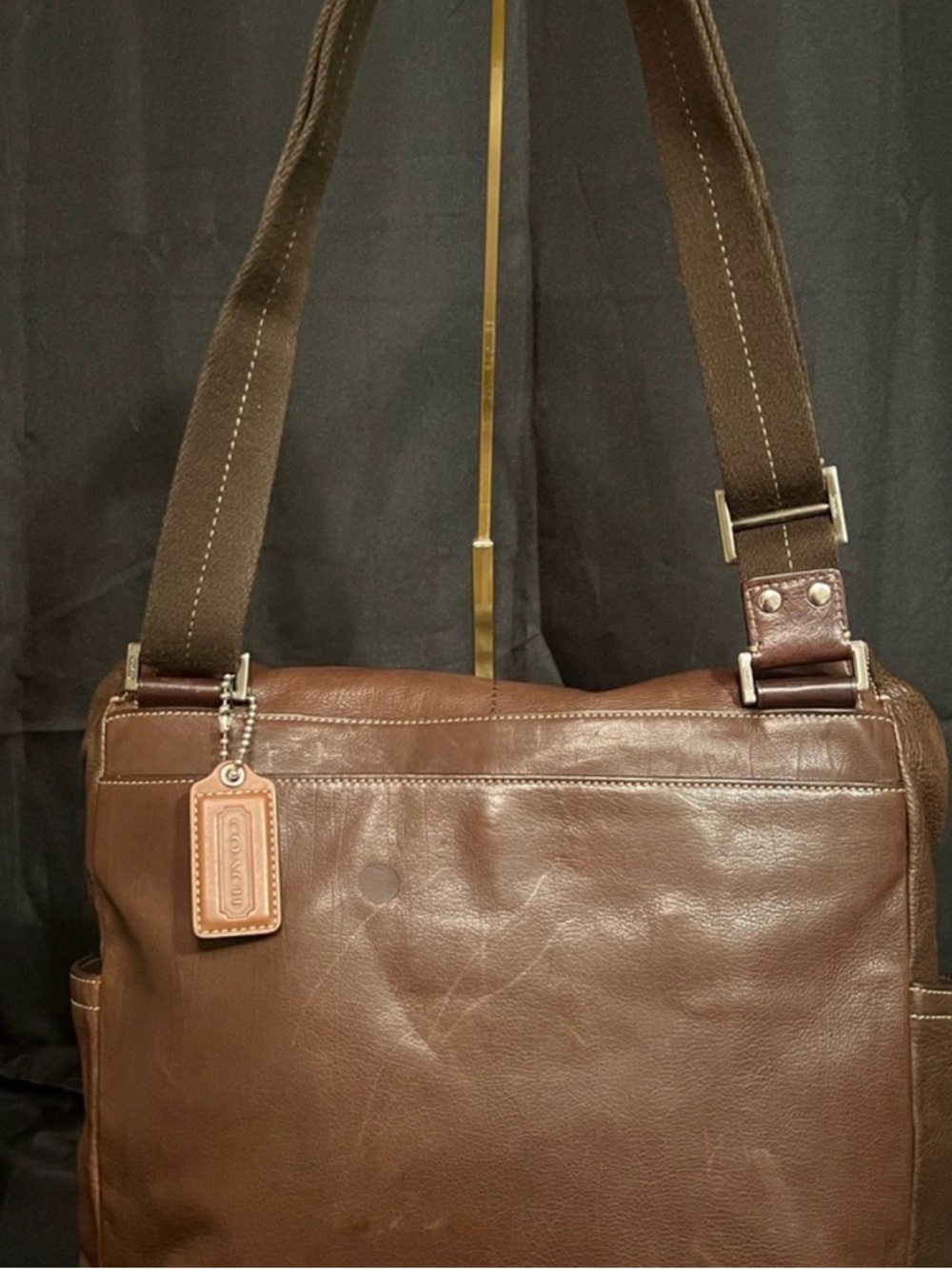 Coach Brown Leather Messenger Bag with Canvas Strap - Picture 6 of 16
